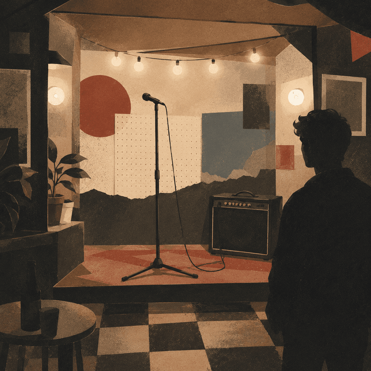 Small stage in an intimate music room